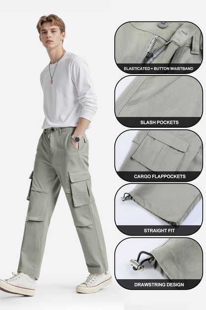 Men Straight Fit Cargo Pant - Grey