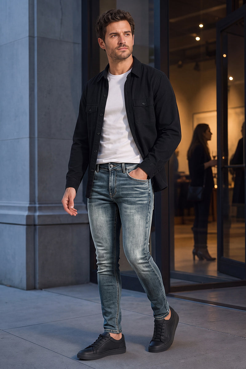 Men's Washed‑out Blue Denim Sculpt Skinny Jean