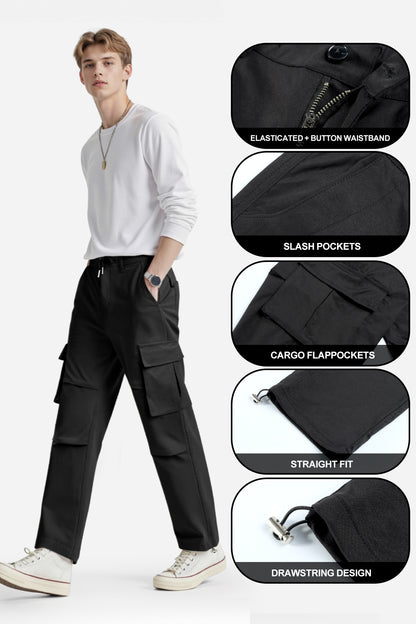 Men Straight Fit Cargo Pant - Black
