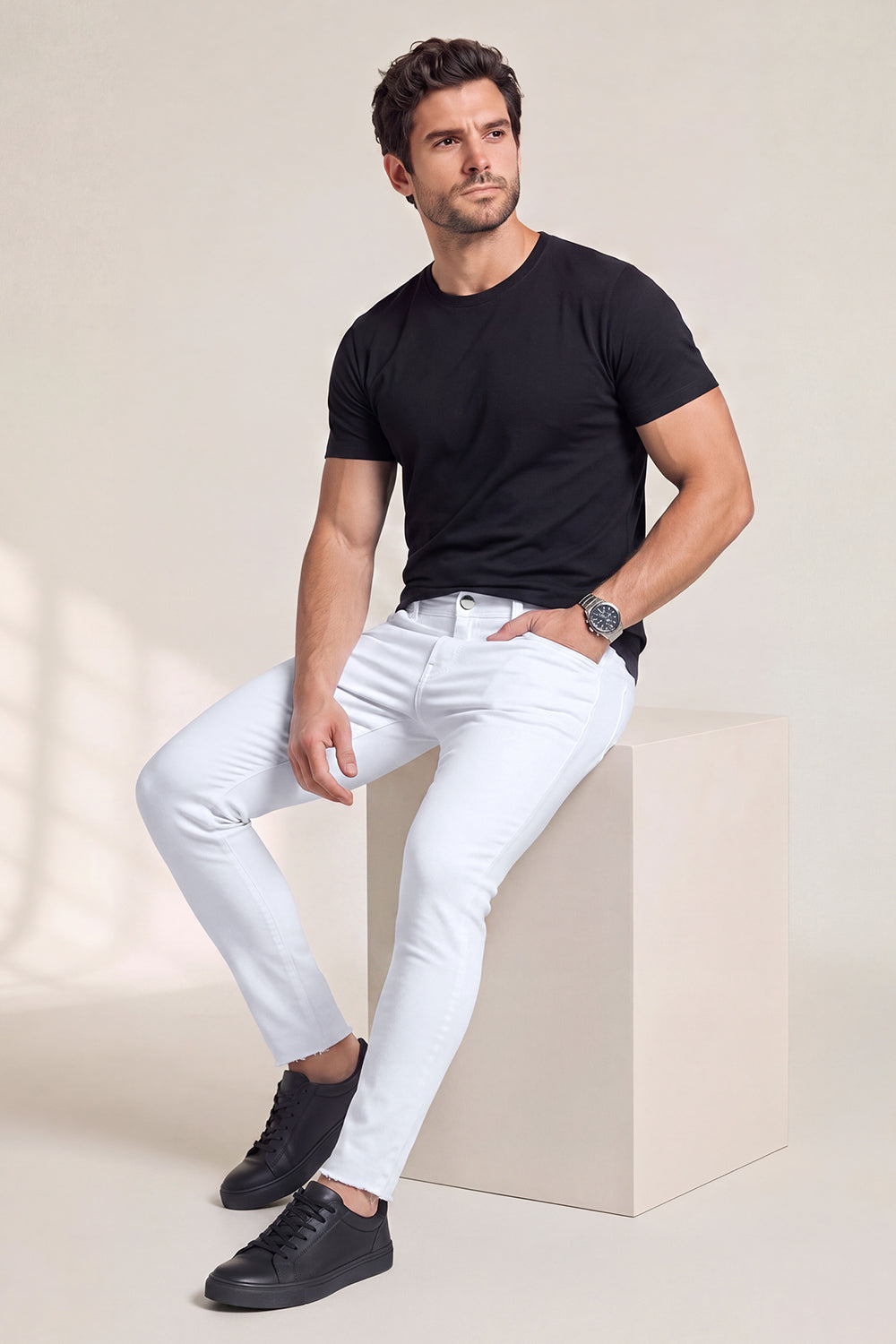 Jeans skinny elasticizzati da uomo - bianchi