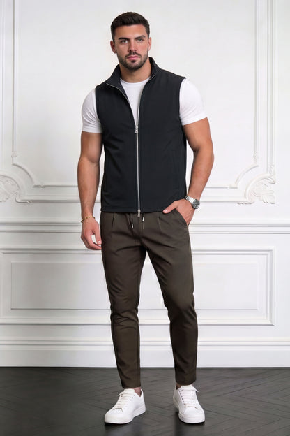Men's Casual Stand Collar Zip-Up Vest - Black