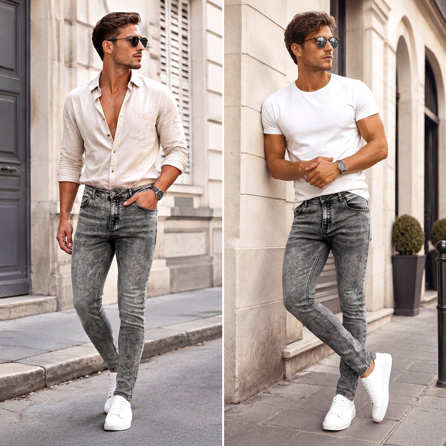 Vaqueros pitillo grises para hombre - Lavados