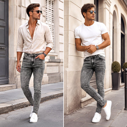 Vaqueros pitillo grises para hombre - Lavados