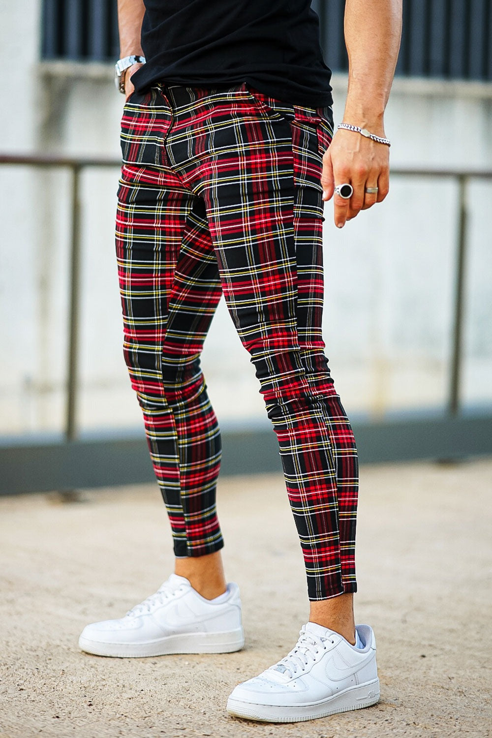 Lendfield Burgundy Plaid Slim Pants | BOJONI