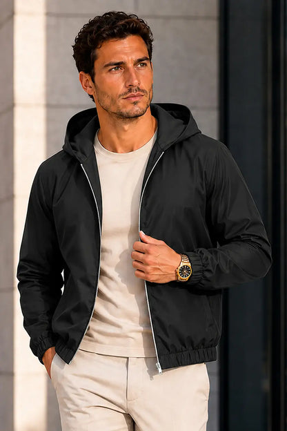 Men's Casual Hooded Lightweight Jacket - Black