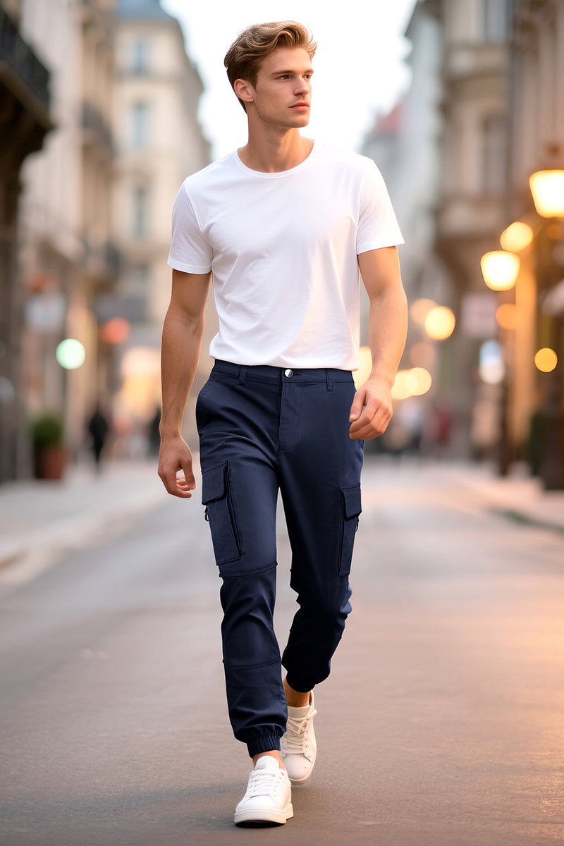Men's Slim Fit Cargo Joggers | Multi-Pocket Tactical Pants with Cuffed Ankle