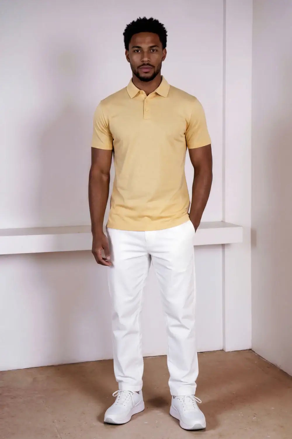 Polo de manga corta de algodón mercerizado para hombre - Caqui claro