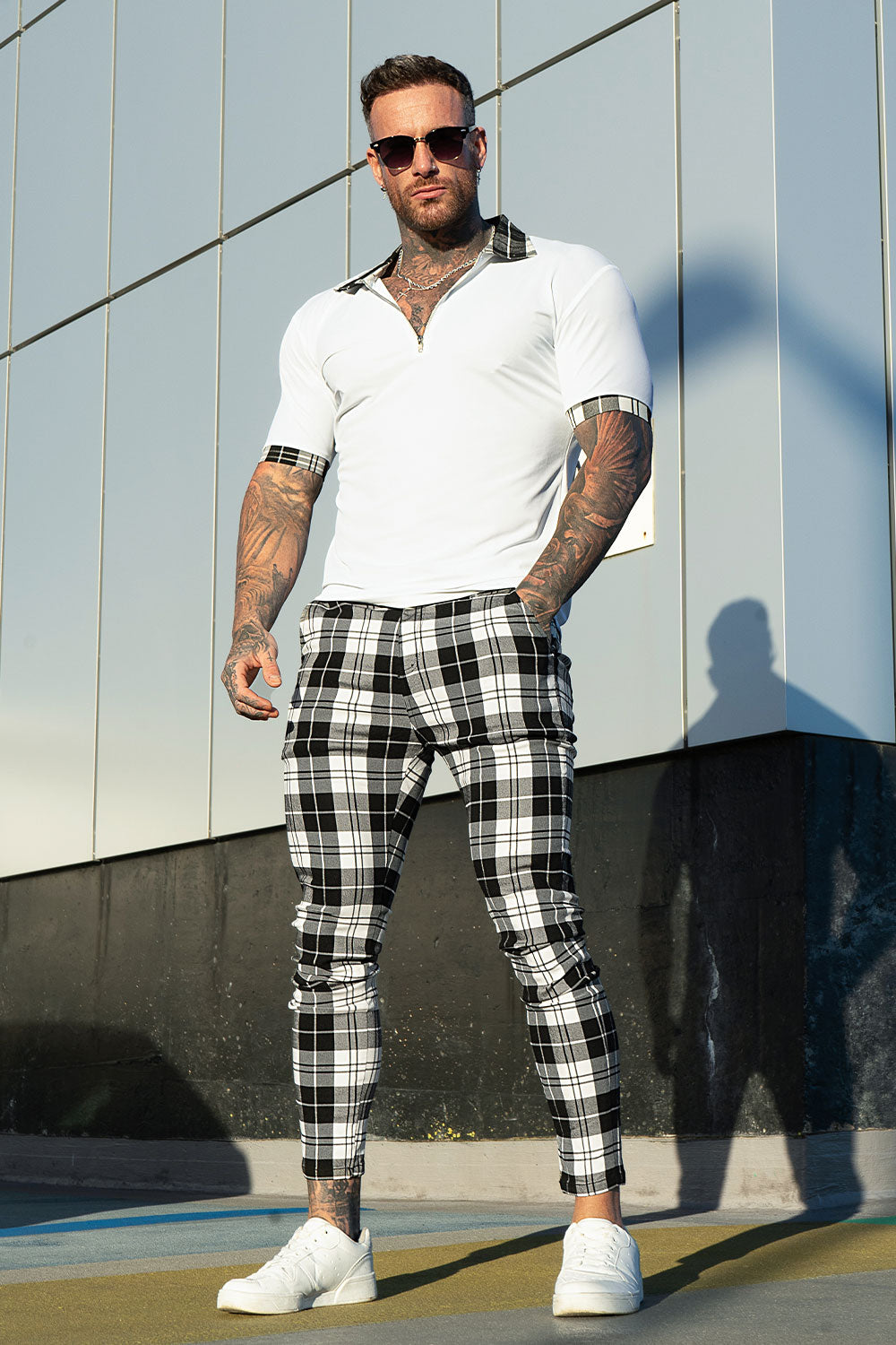  relaxed chino pants - grey & plaid