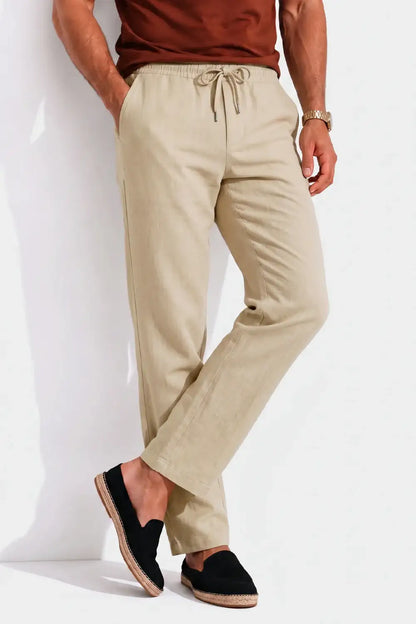 Men's Drawstring Casual Linen Pant - Khaki