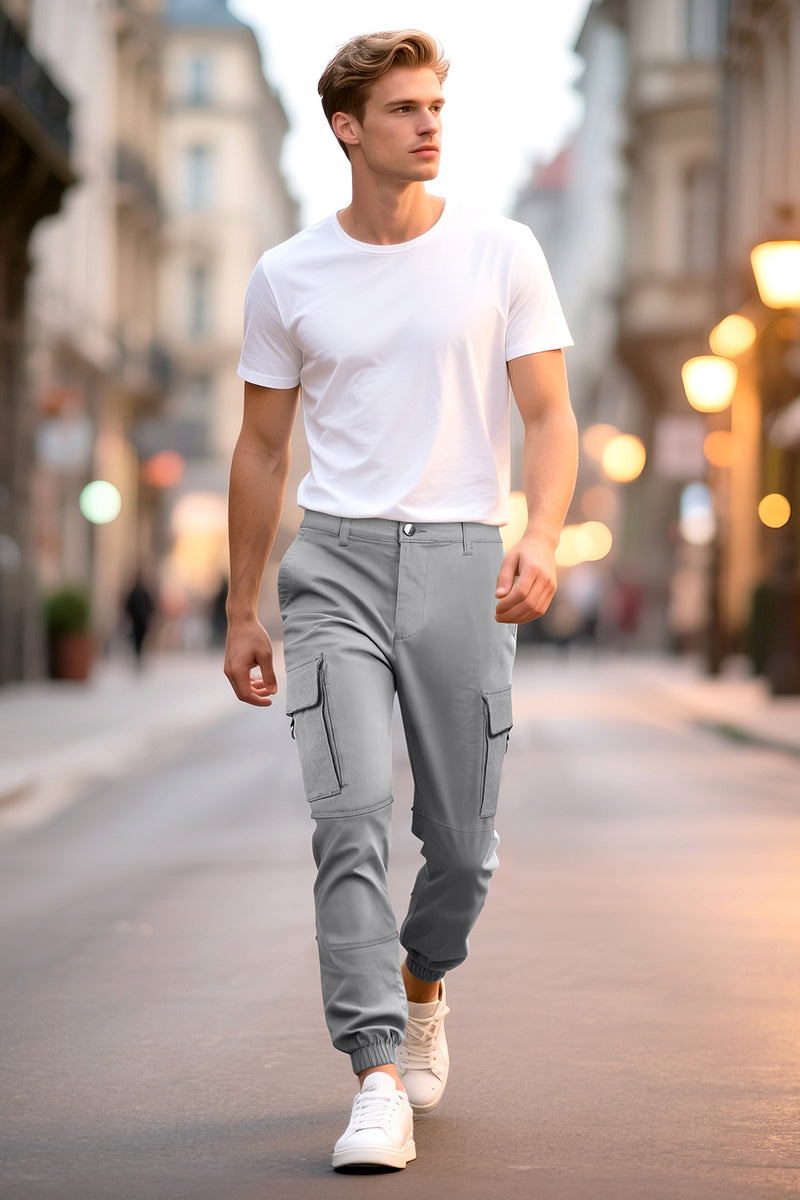 Men's Slim Fit Cargo Joggers | Multi-Pocket Tactical Pants with Cuffed Ankle