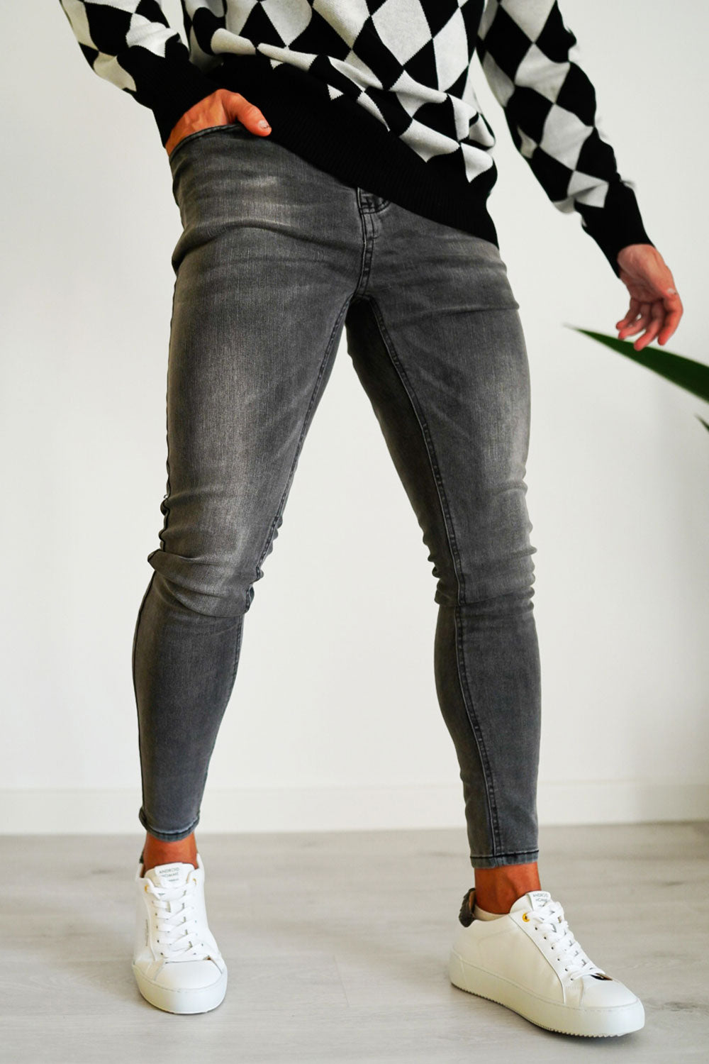 Men's Zipper Skinny Jeans -Gray & Washed
