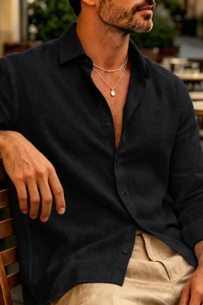 Men's Casual Linen Shirts - Black