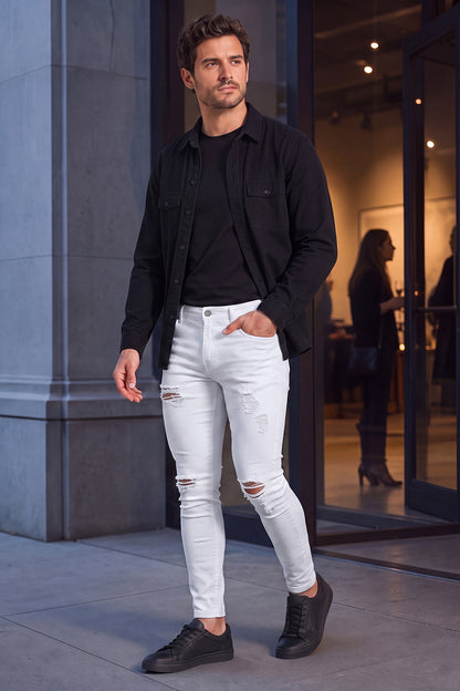 Herren-Skinny-Jeans – Weiß und mit Rissen