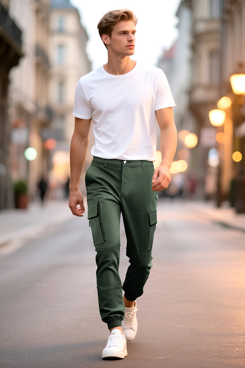 Men's Slim Fit Cargo Joggers | Multi-Pocket Tactical Pants with Cuffed Ankle