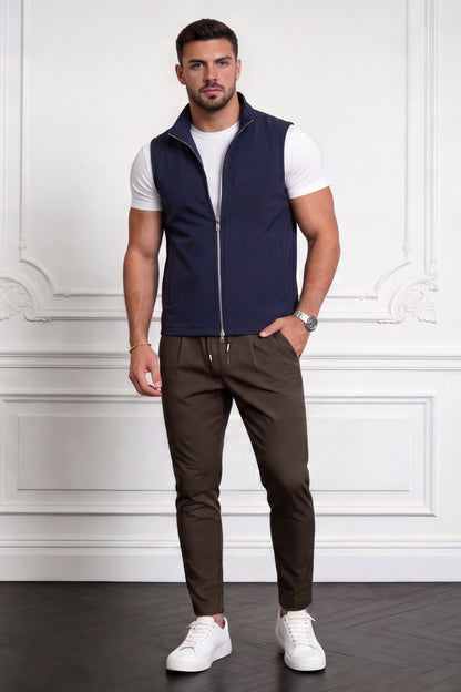 Men's Casual Stand Collar Zip-Up Vest - Navy Blue