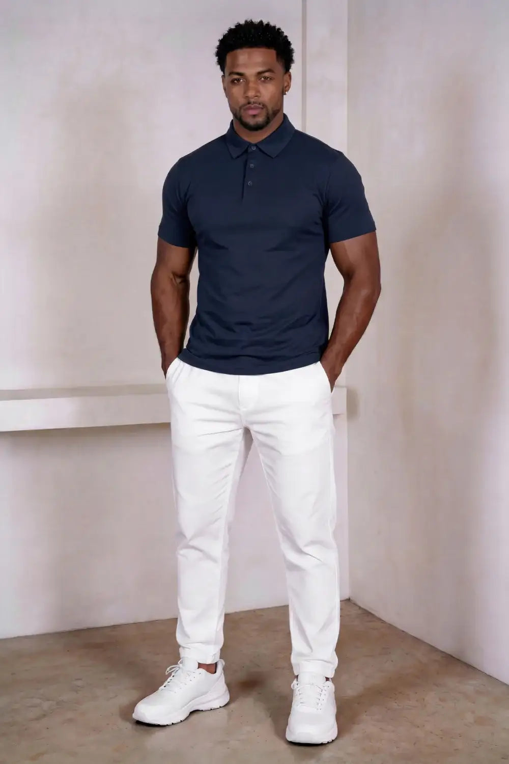 Men's Mercerized Cotton Short-Sleeved Polo Shirt - Navy Blue