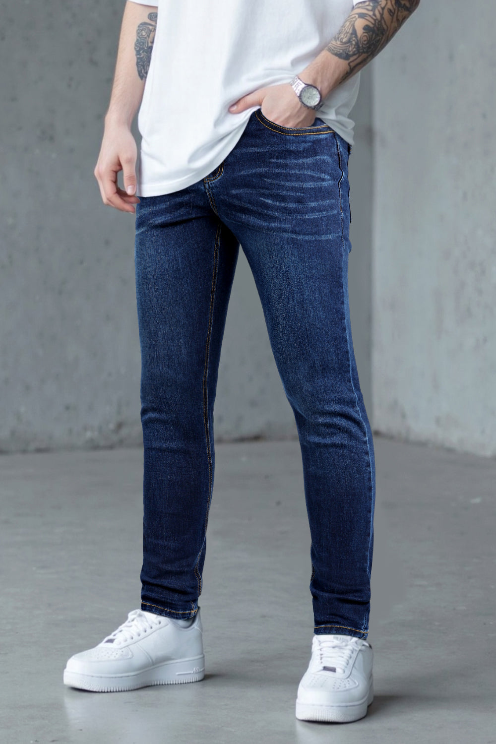 Vaqueros ajustados de alta elasticidad para hombre - Rotos y negros