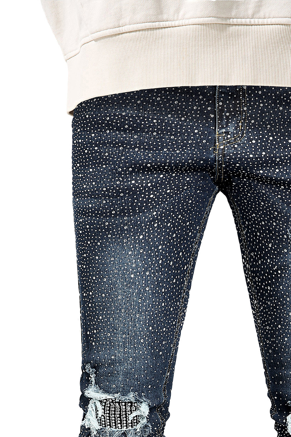 Men's Bedazzled Skinny Ripped Jean - Dark Blue (Pre-Sale)