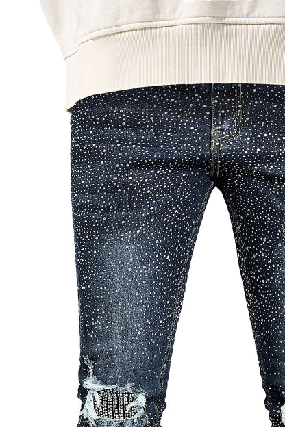 Men's Bedazzled Skinny Ripped Jean - Dark Blue (Pre-Sale)