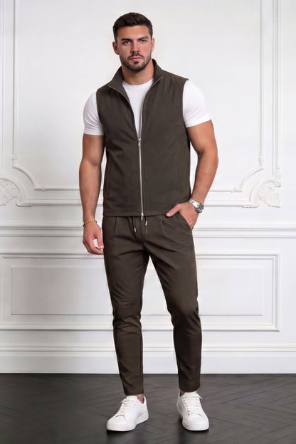 Men's Casual Stand Collar Zip-Up Vest - Brown