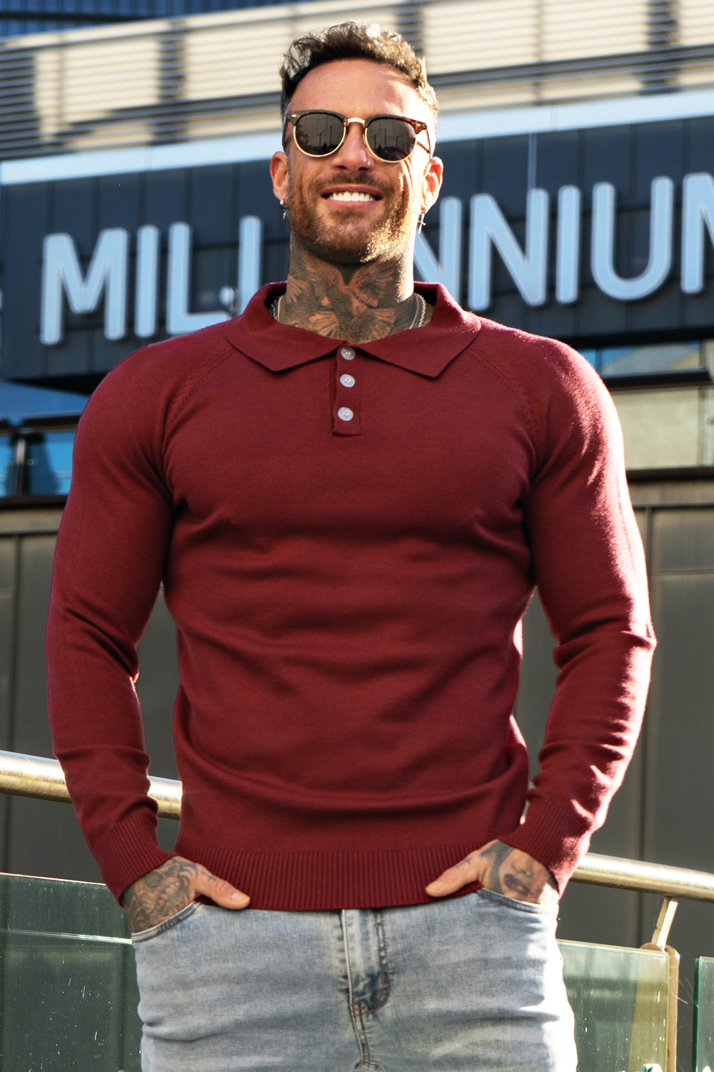 Slim-fit poloshirt voor heren, lange mouw Red S - Main Image