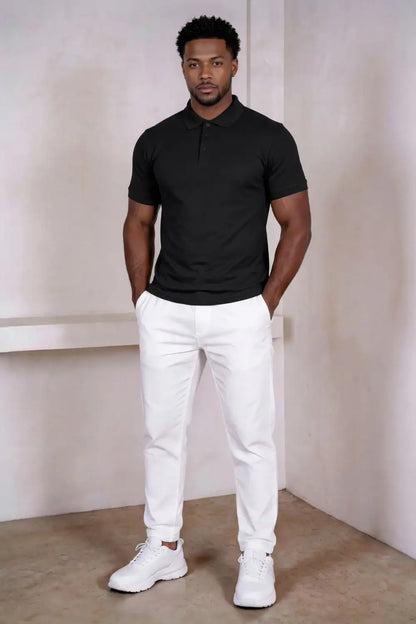 Polo de manga corta de algodón mercerizado para hombre - Negro