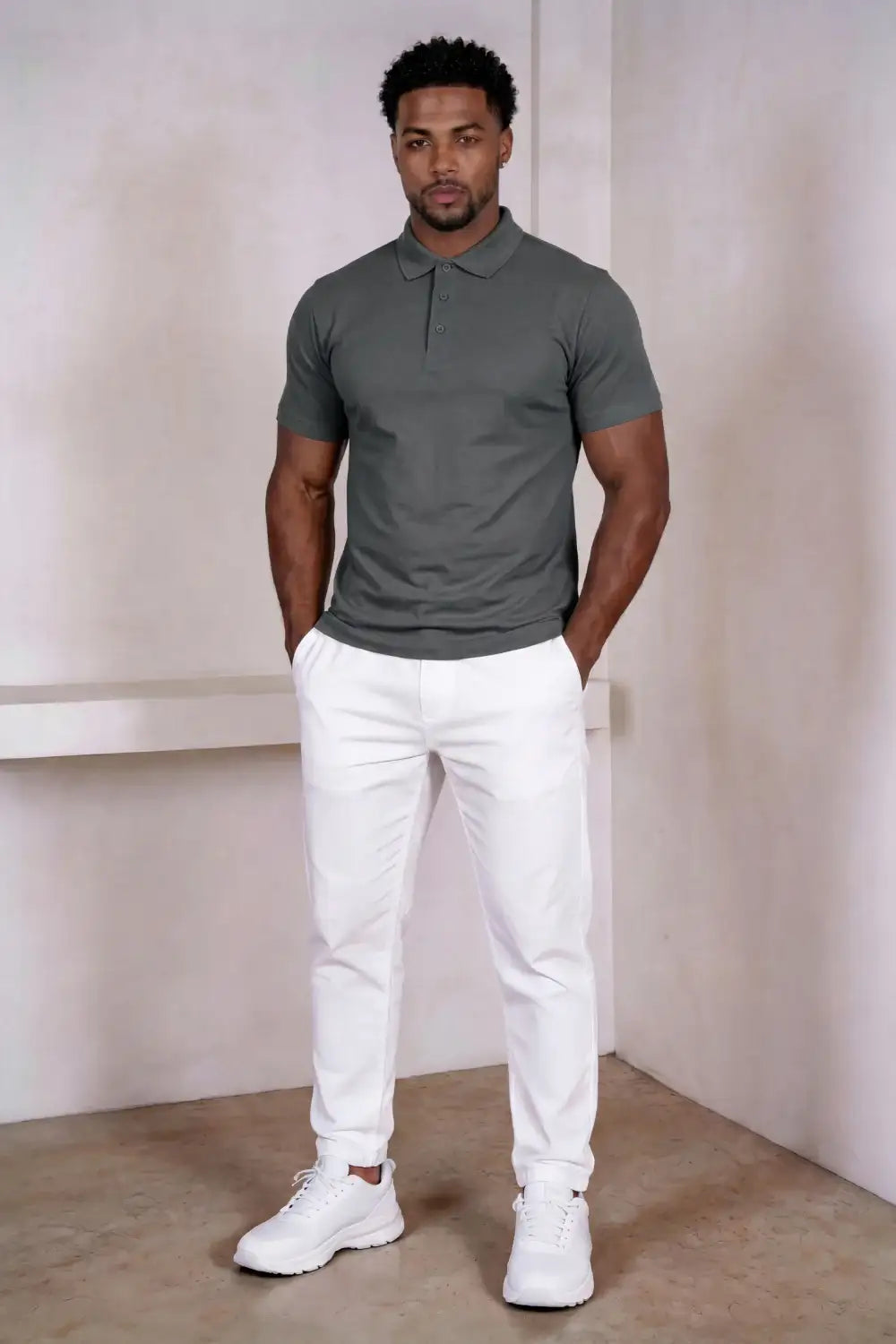 Men's Mercerized Cotton Short-Sleeved Polo Shirt - Grey For Sale