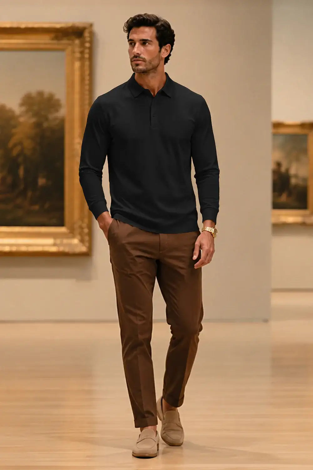 Camiseta de algodón mercerizado para hombre - Verde militar
