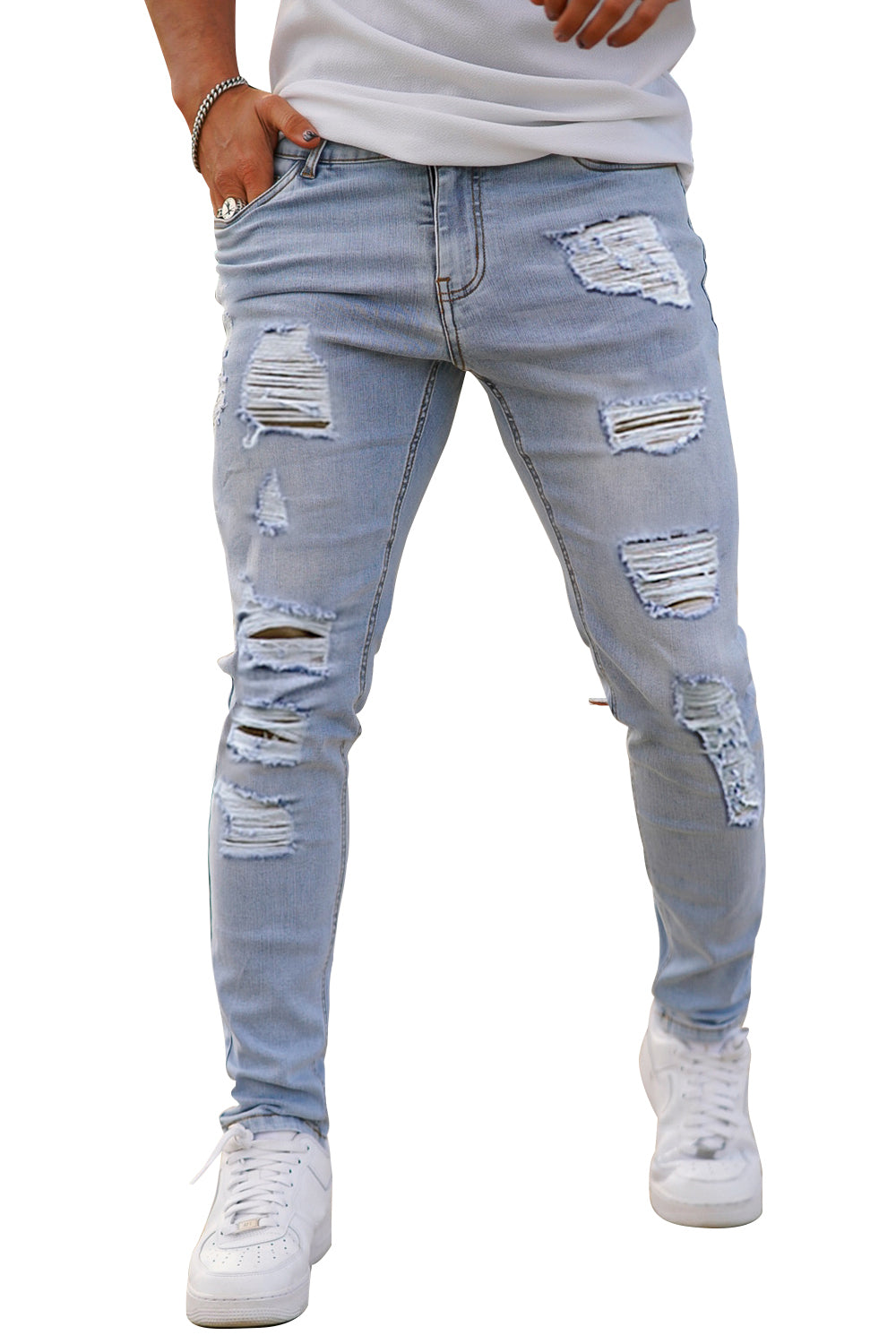 Men Stretch Skinny Jeans - Light Blue