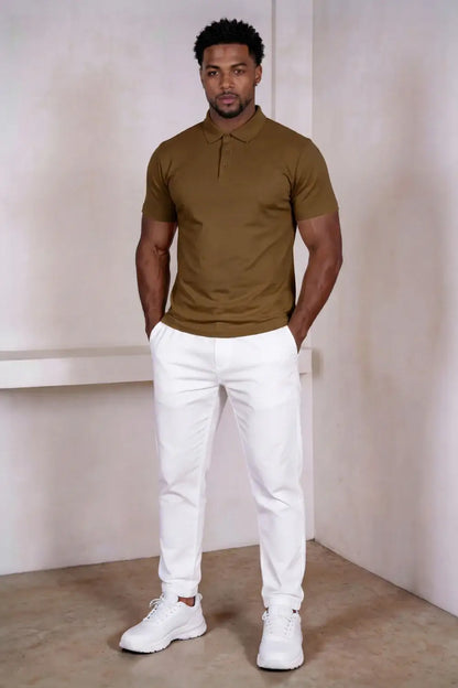 Men's Mercerized Cotton Short-Sleeved Polo Shirt - Brown