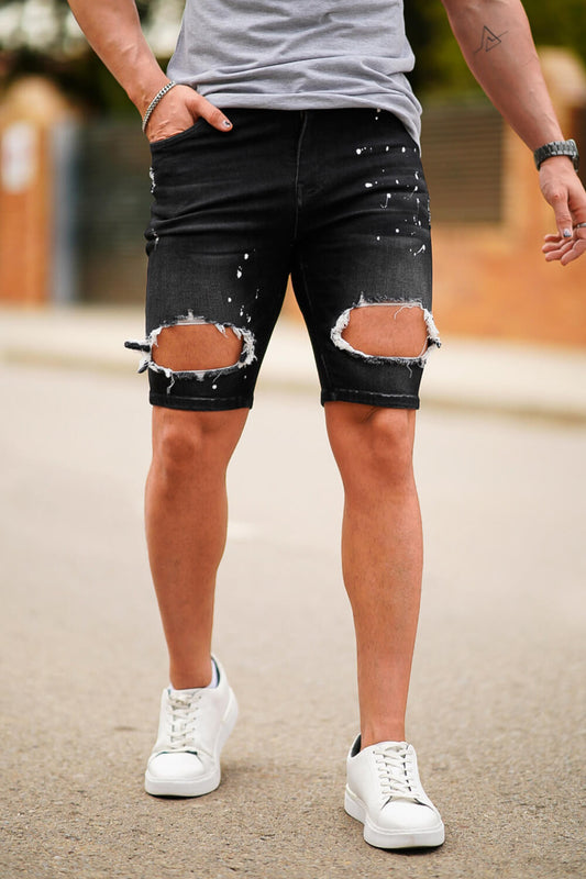 Men's Ripped Shorts - Black