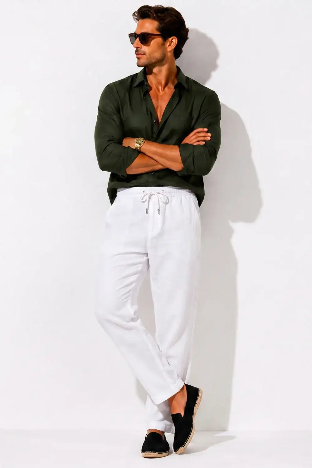 Men's Drawstring Casual Linen Pant - White