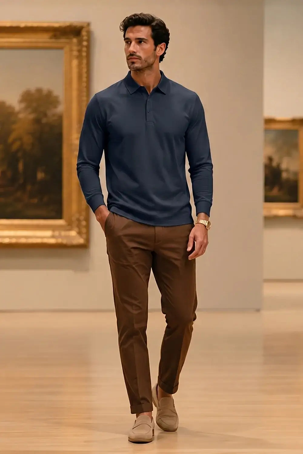 Camiseta de algodón mercerizado para hombre - Verde militar
