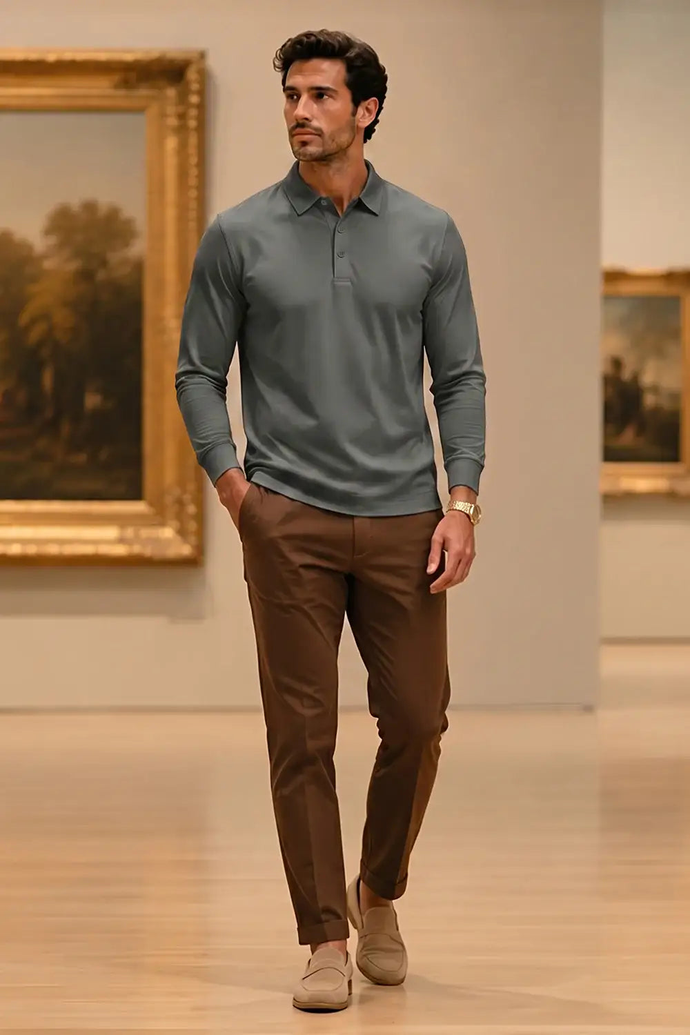Camiseta de algodón mercerizado para hombre - Verde militar