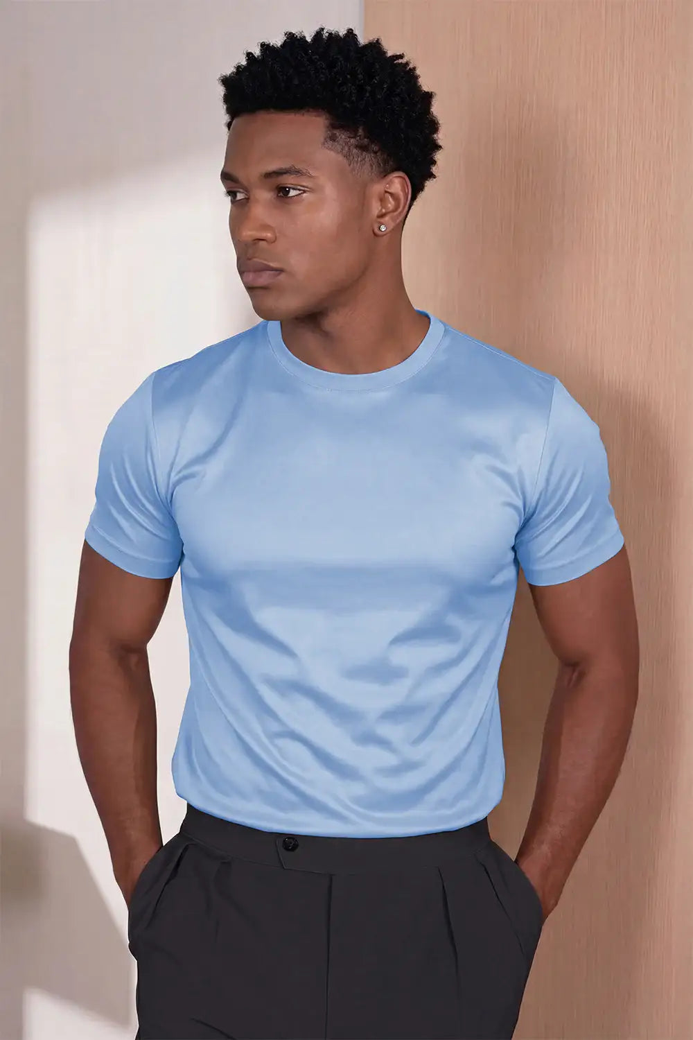 Men's Mercerized Cotton T-Shirt - Light Blue For Sale – GINGTTO