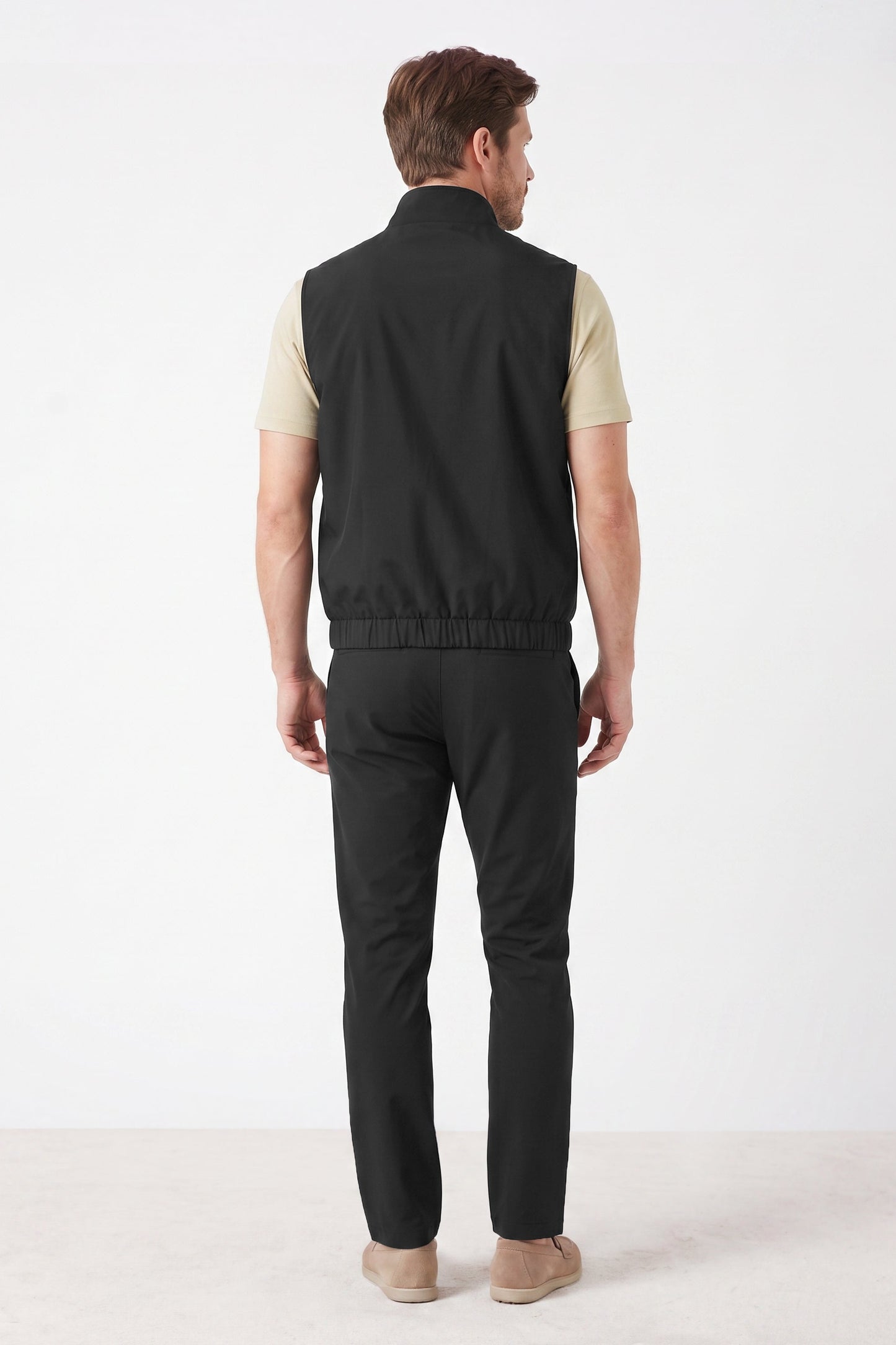 Men's 3-Piece Casual Set with Reversible Vest - Black