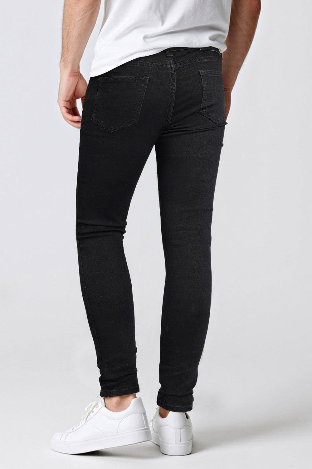 Mens Denim Jeans Neri Super Skinny Uomo Jeans Skinny Fit-Nero|50