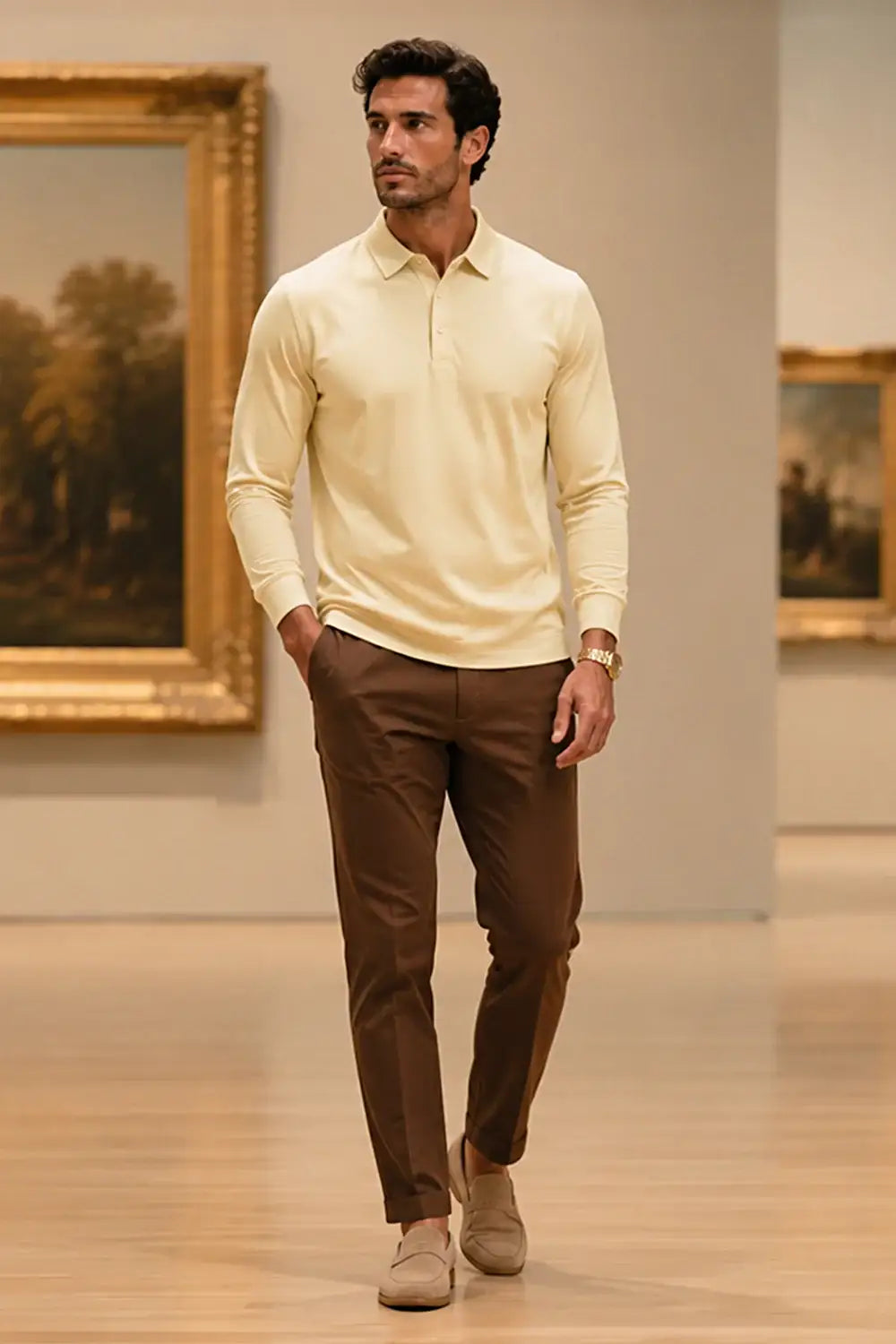 Camiseta de algodón mercerizado para hombre - Verde militar