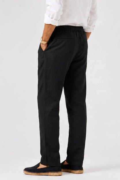 Men's Drawstring Casual Linen Pant - Black