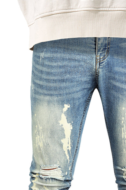 Men's Ripped Spray Paint Skinny Jean - Blue