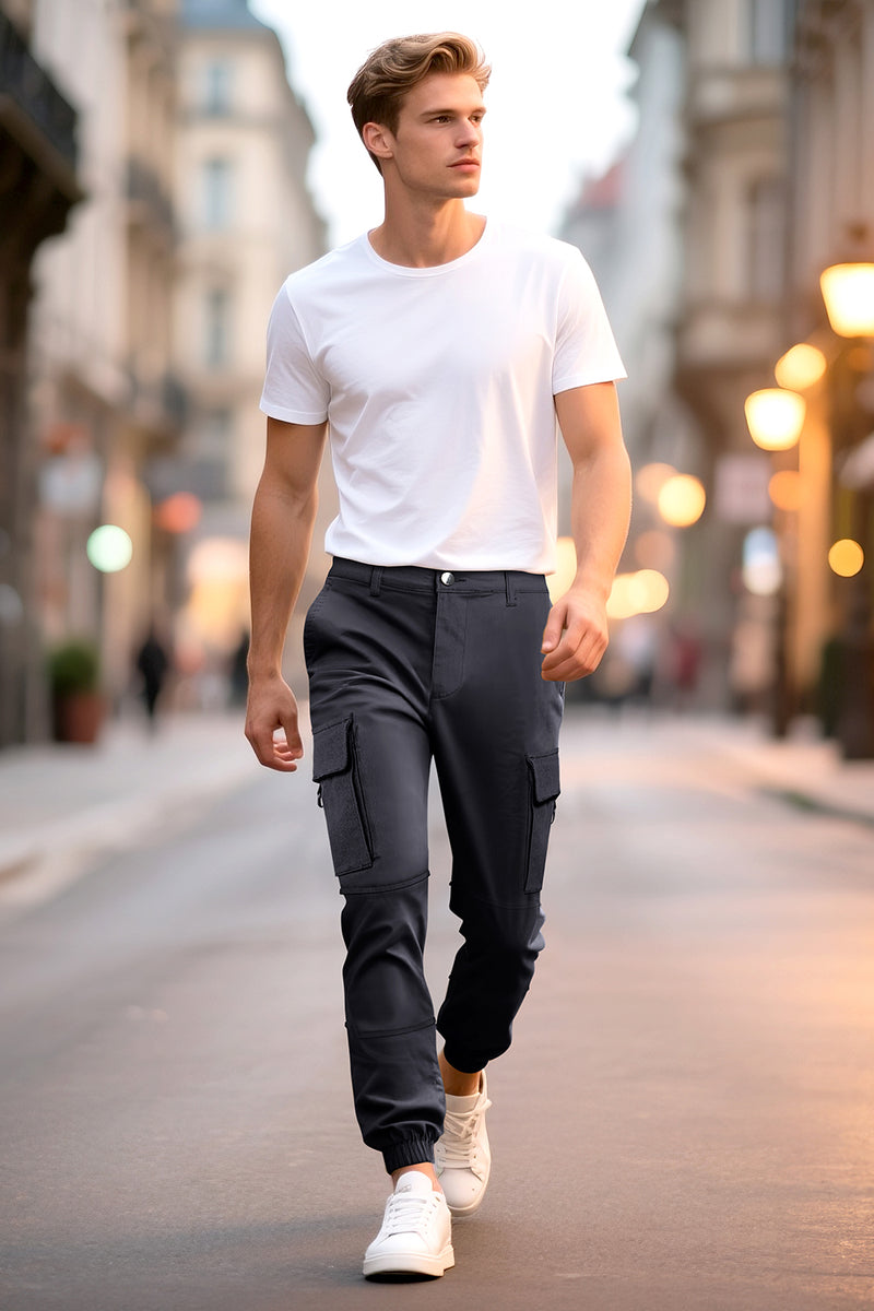 Men's Slim Fit Cargo Joggers | Multi-Pocket Tactical Pants with Cuffed Ankle