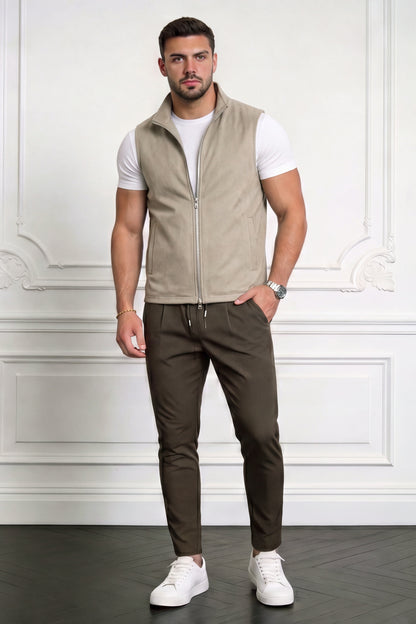 Men's Casual Stand Collar Zip-Up Vest - Light Khaki
