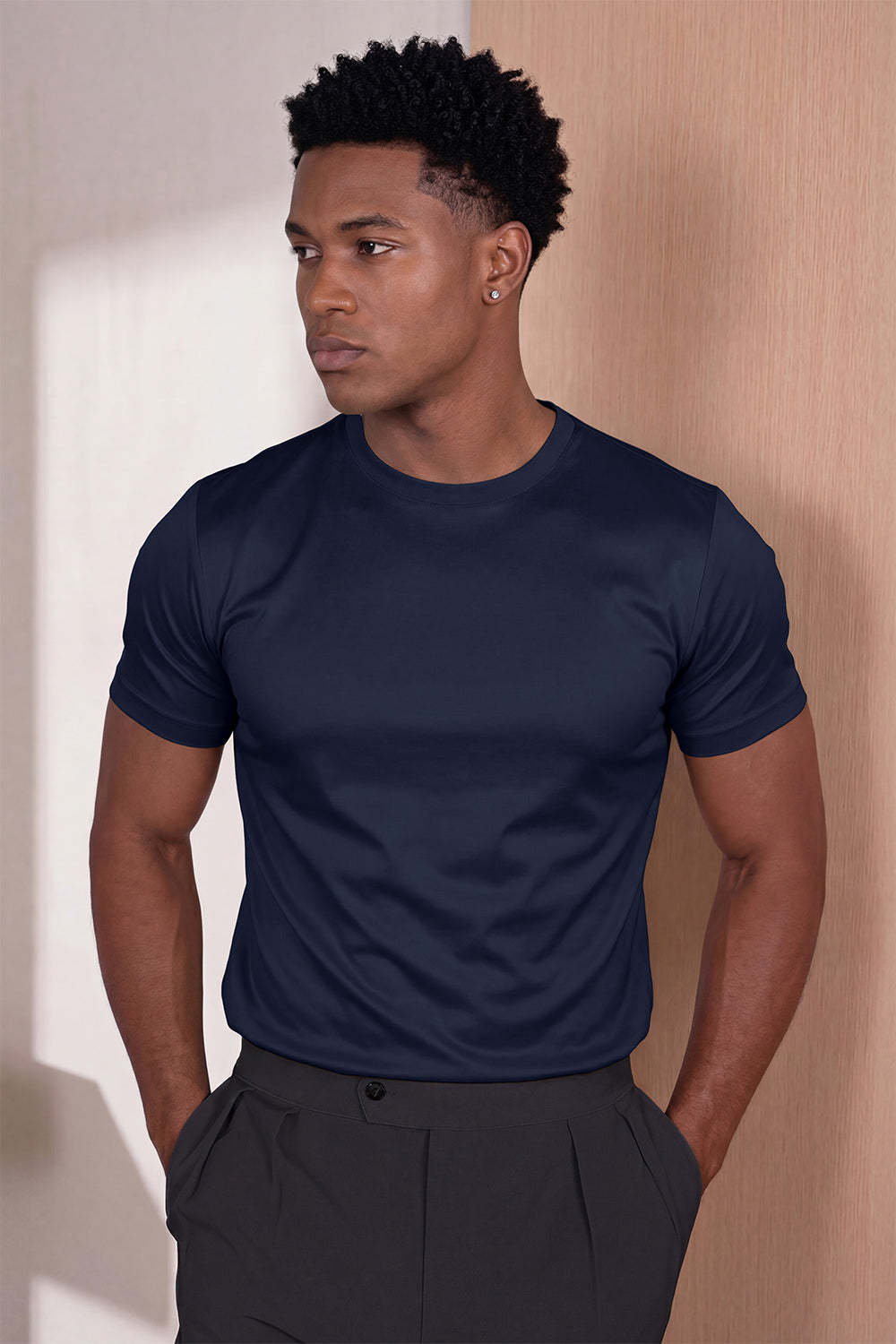 Camiseta de algodón mercerizado para hombre - Azul marino