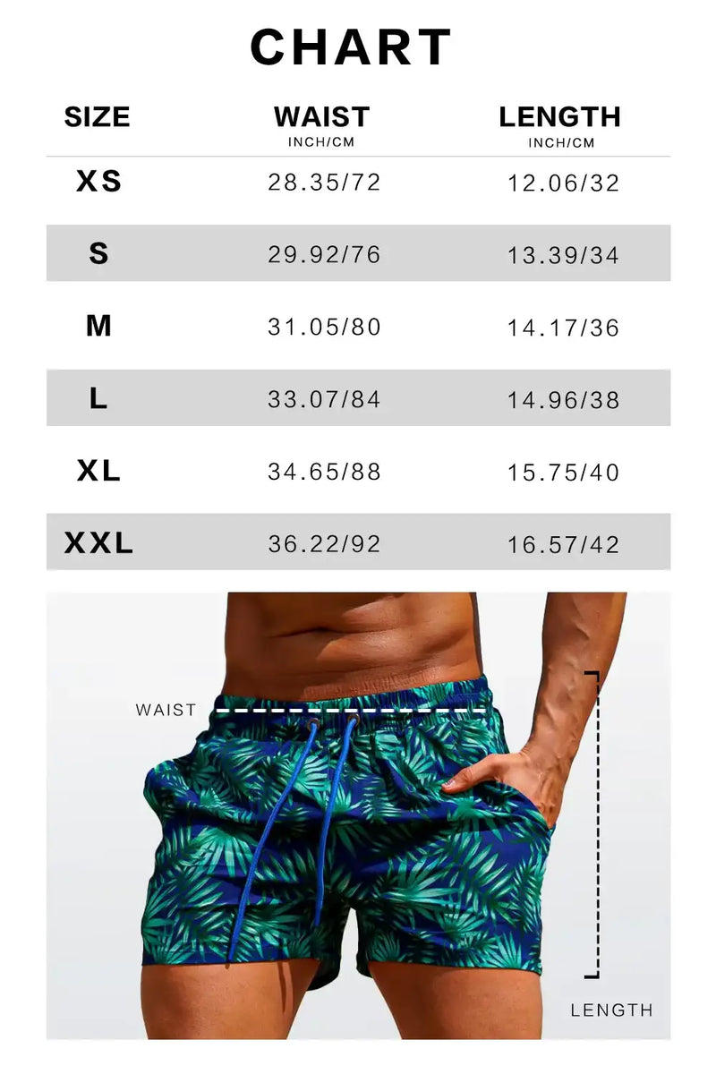 Mens Swim Trunks Beachwear Size Chart