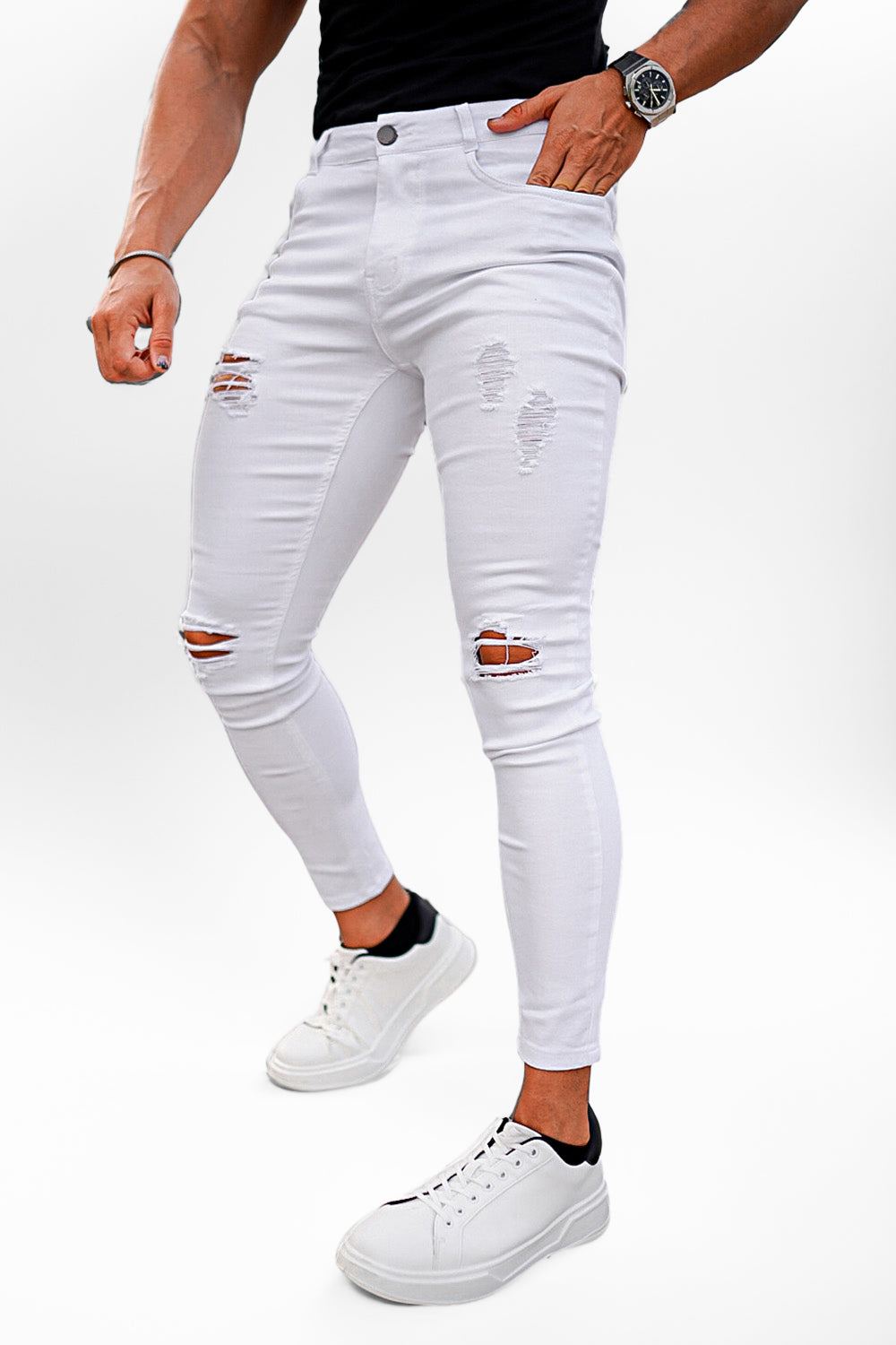 Men's White Skinny Jean Ripped 28 - Main Image