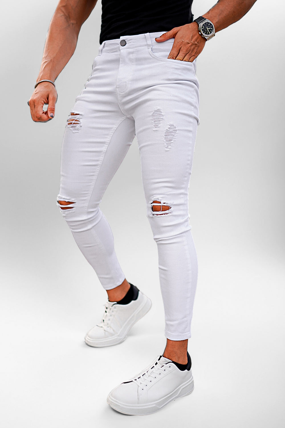  men's white skinny jeans - ripped