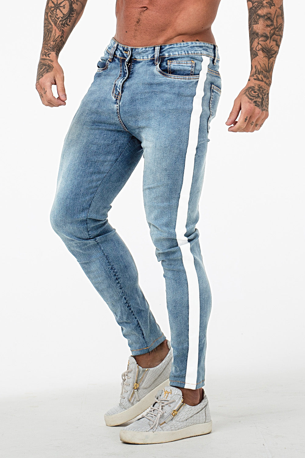 Gingtto Men's Side Stripe Jeans