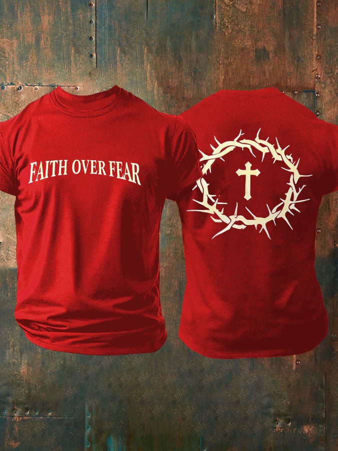 Hot Sale Picks Men's Faith Over Fear Printed Casual T-Shirt