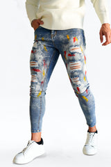 Gingtto Mens Painted Fashion Jeans Skinny Denim With Ripped