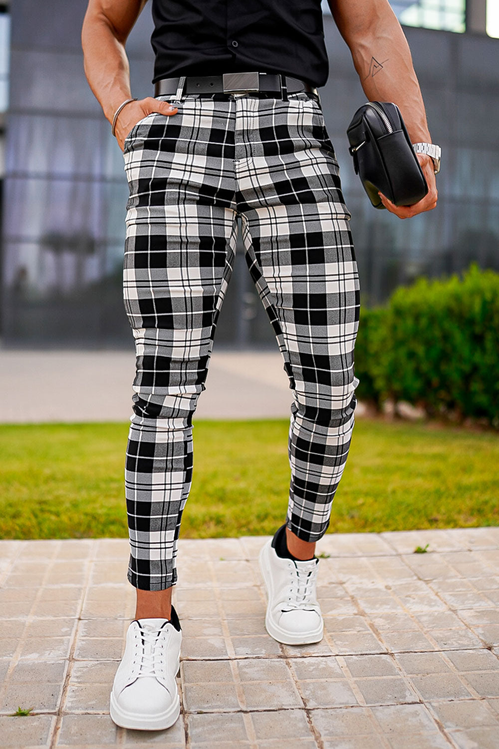 Black And White Plaid Dress Pants Men Mens Plaid Pants Slim Men In